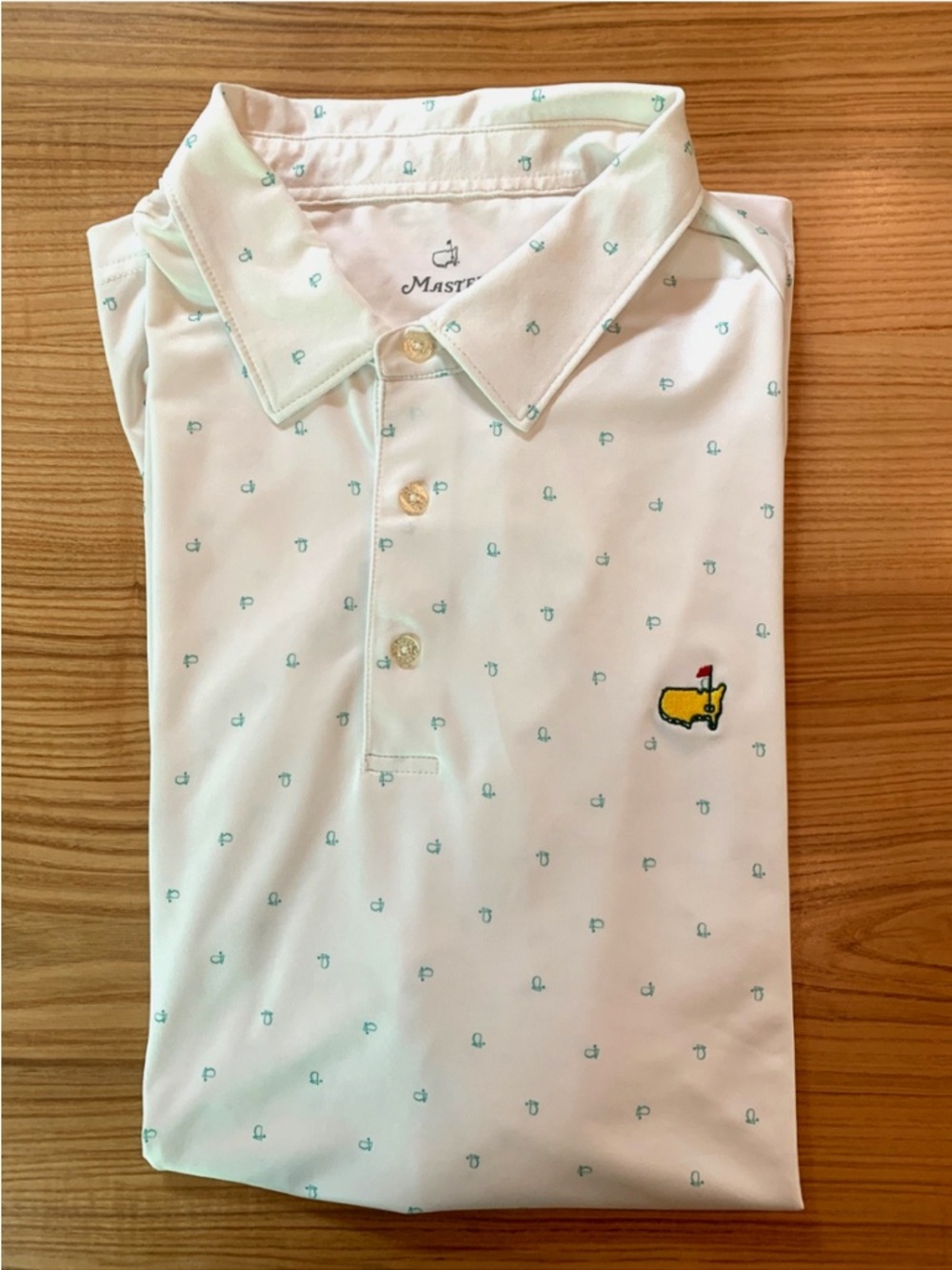 Masters Tech Golf Polo Shirt White Augusta Green Logo Graphic Print - Men's XL